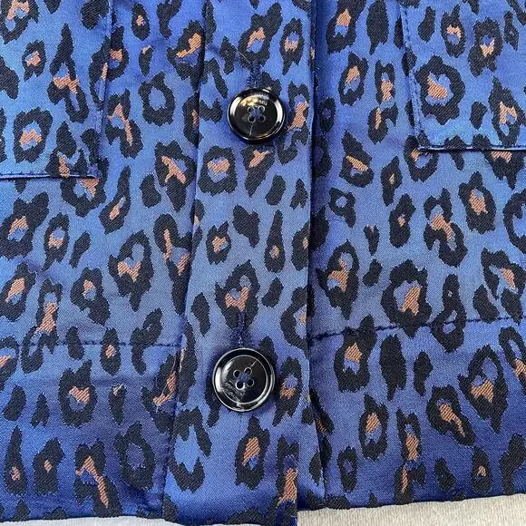 Banana Republic Blue & Black Leopard Print Skirt 4 Button Down Front Pockets - Picture 3 of 9